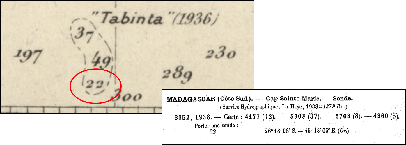 Extrait de la carte et de l'avis aux navigateurs en 1938