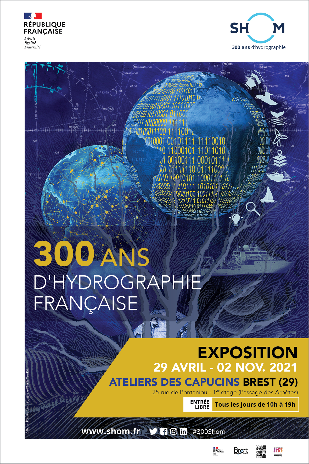 Affiche de l'exposition 300 ans d'hydrographie française aux Ateliers des Capucins