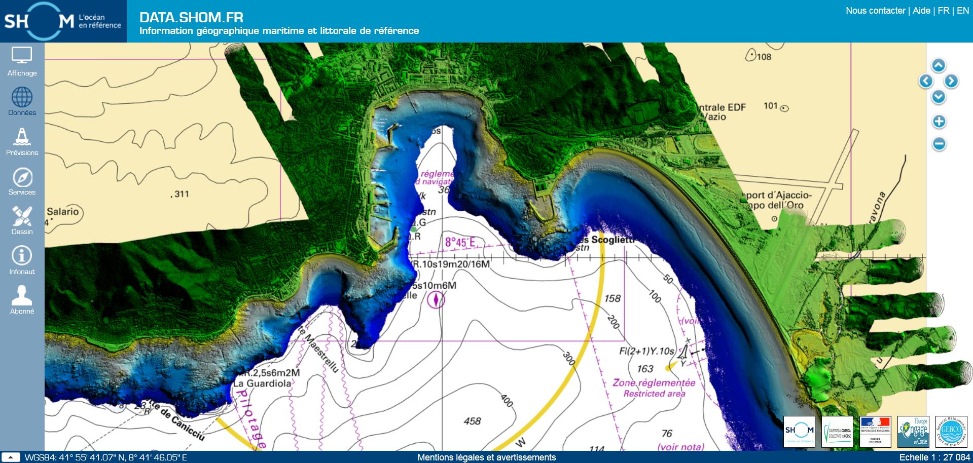 Golfe d’Ajaccio : Litto3D partie maritime sous data.shom.fr