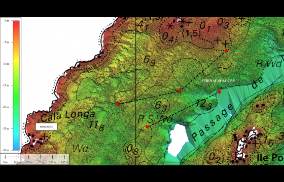 Superposition de la bathymétrie Litto3D® sur extrait de carte 6929