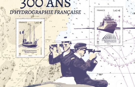 Bloc de timbres commémoratifs de "300 ans d'hydrographie française"